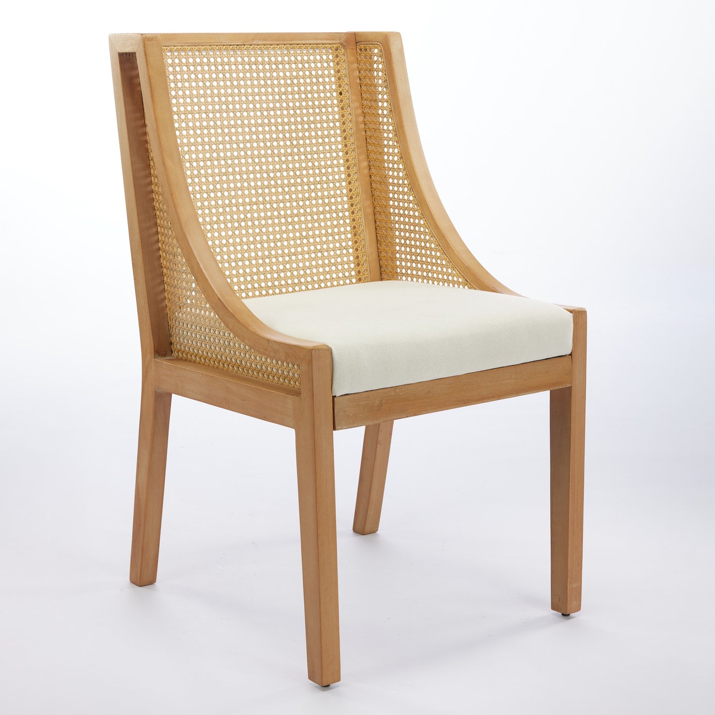 Camden Rattan Dining Arm Chair | Solid Wood Frame with Linen Seat