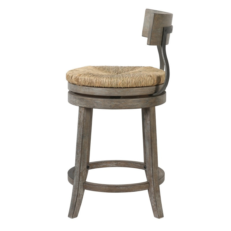 Farmhouse 26' Wood Counter Height Bar Stool with Natural Seagrass Seat Reclaimed Gray