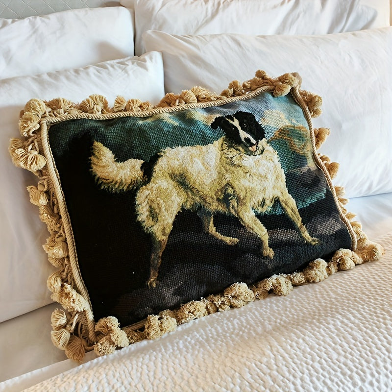 Decorative Needlepoint Hand-Embroidered Wool Throw Pillow