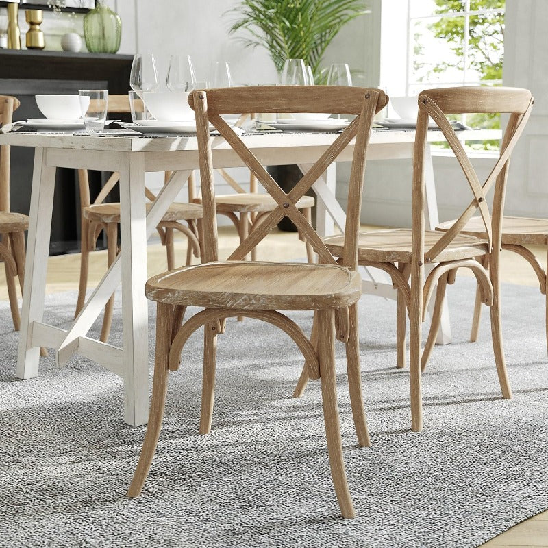 Heritage Cross-Back Dining Chair in Natural + White Grain by Chic Woods