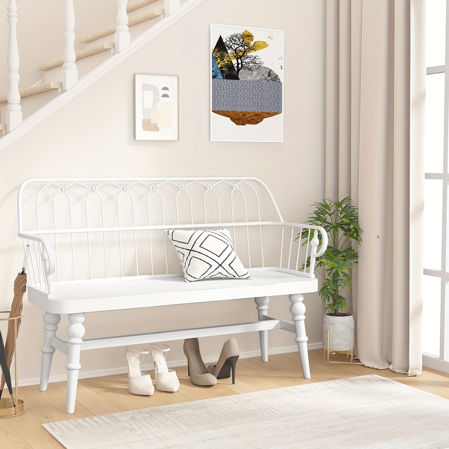 Farmhouse Spindle Back Wooden Bench