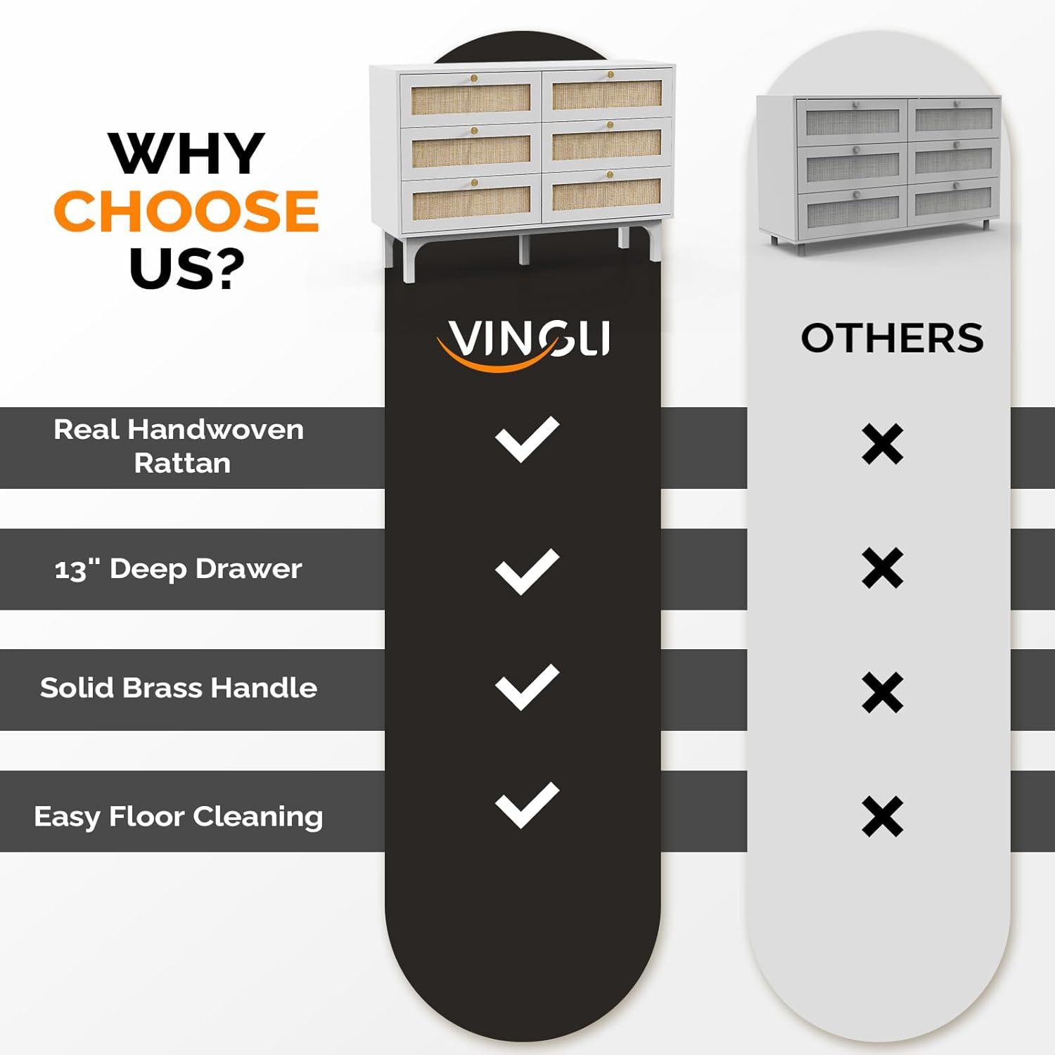 The Willow Bend 6 - Drawer Rattan Dresser — White - solid wood furniture by Chic Woods