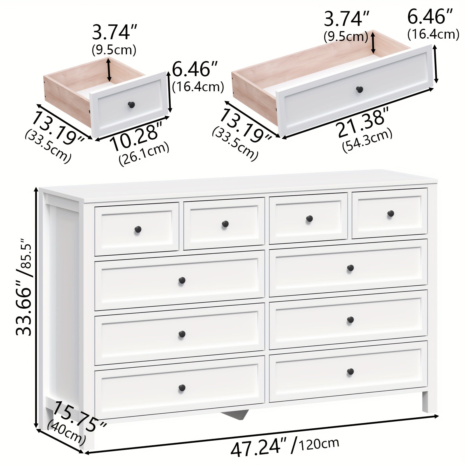 Farmhouse 10 - Drawer Dresser – White Large Storage Chest with Metal Handles & Square Wood Legs | Bedroom & Living Room Cabinet - solid wood furniture by Chic Woods