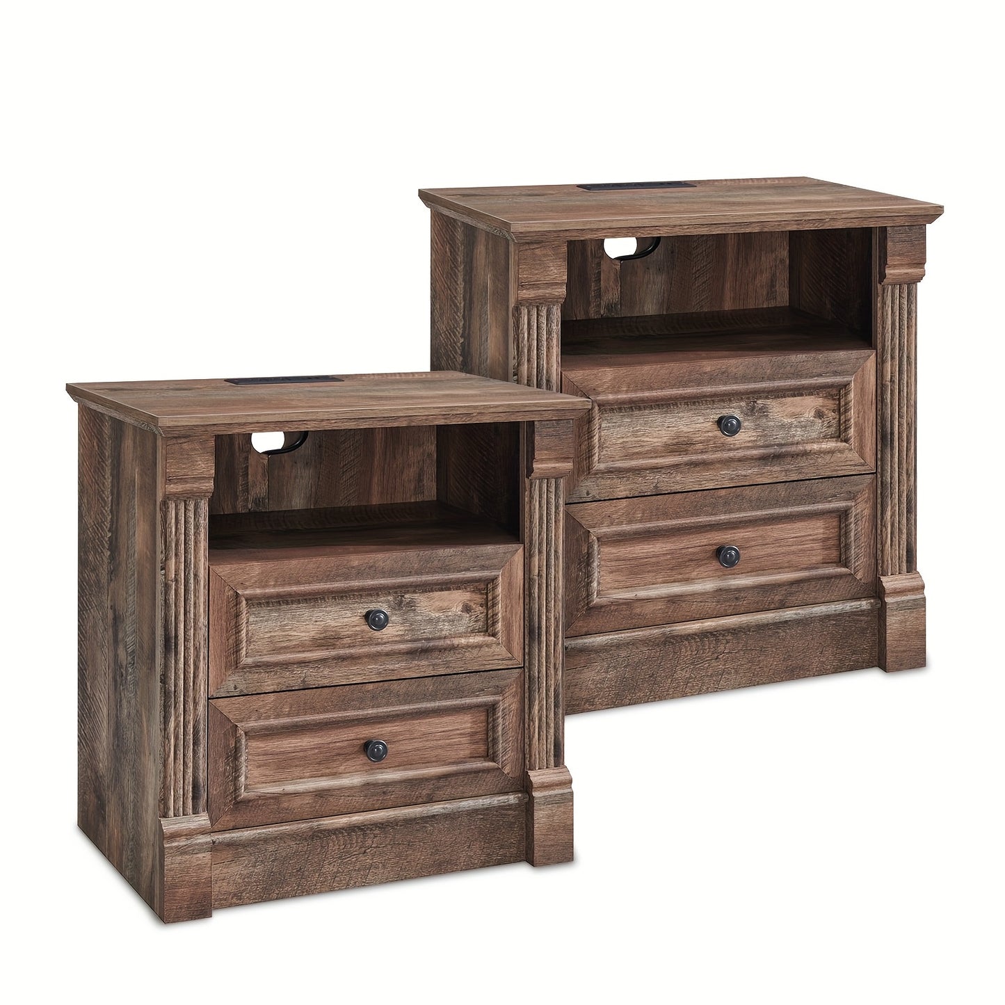 Hearthstead 2 - Piece Farmhouse Nightstand Set – Wood Design with Charging Station - solid wood furniture by Chic Woods