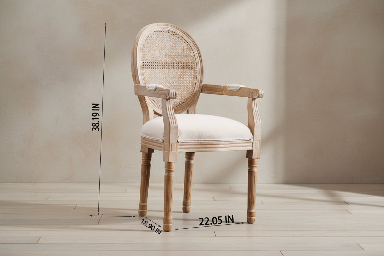 Rattan Cane Round-Back Arm Chairs — Set of Two