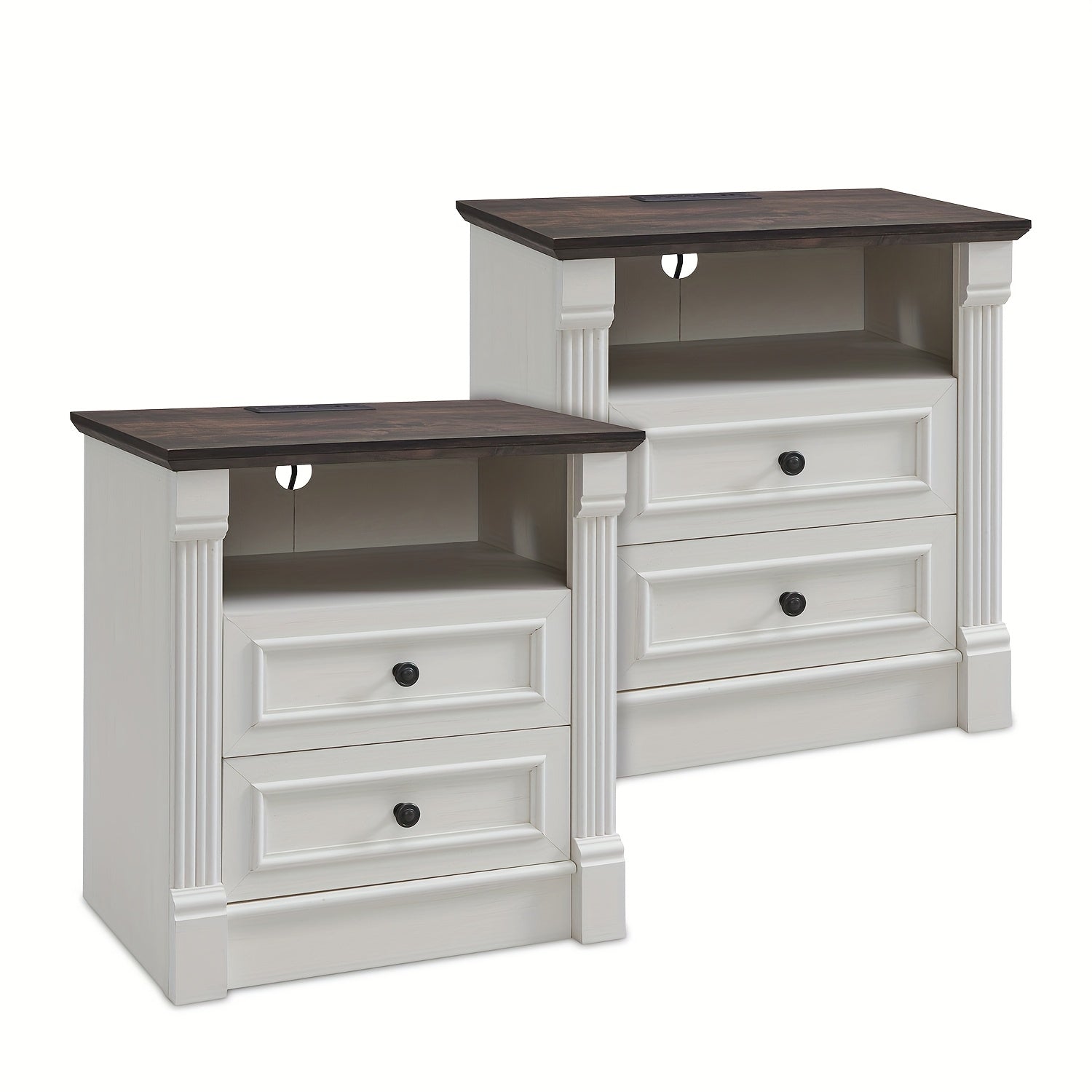 Hearthstead 2 - Piece Farmhouse Nightstand Set – Wood Design with Charging Station - solid wood furniture by Chic Woods