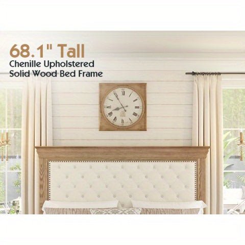 Monroe Mid - Century Upholstered Platform Bed – Solid Wood Frame - solid wood furniture by Chic Woods