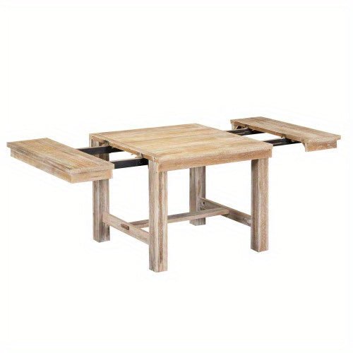 Thompson 6 - Piece Farmhouse Dining Set - 82" Extendable Table with Footrest, 4 Upholstered Chairs & Bench, Natural beige Cushions - solid wood furniture by Chic Woods