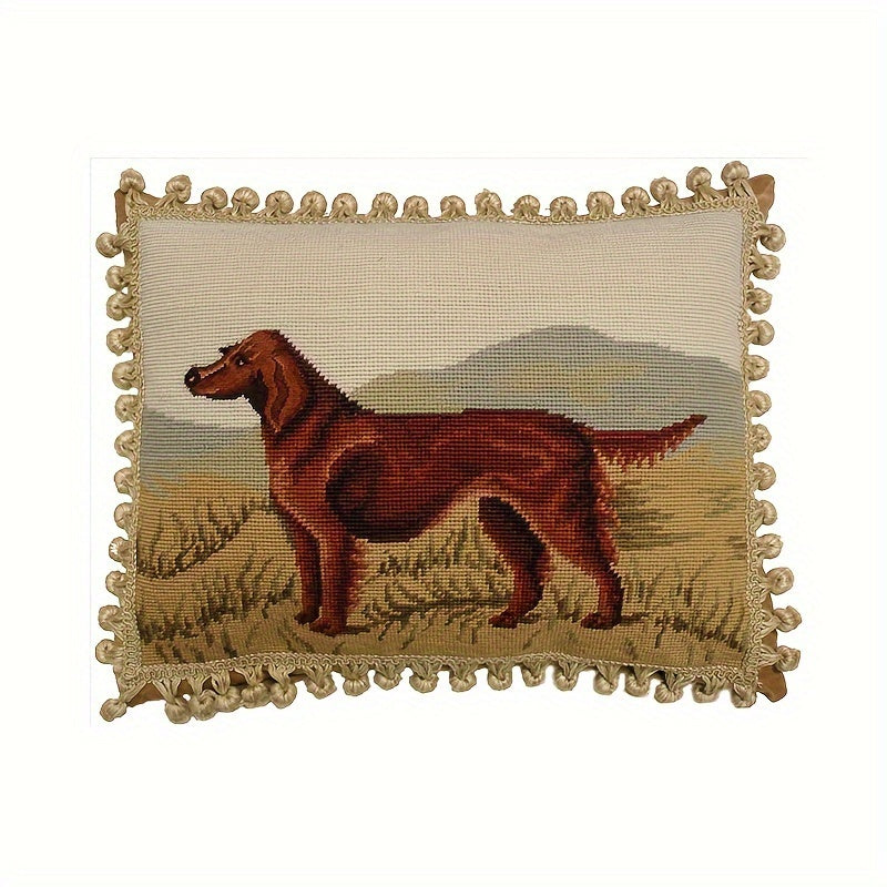 Decorative Needlepoint Hand-Embroidered Wool Throw Pillow