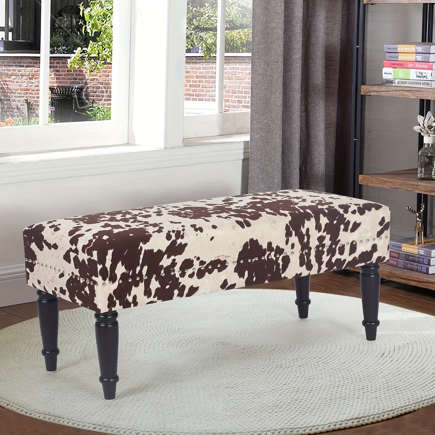 Cow Hide decorative accent bench