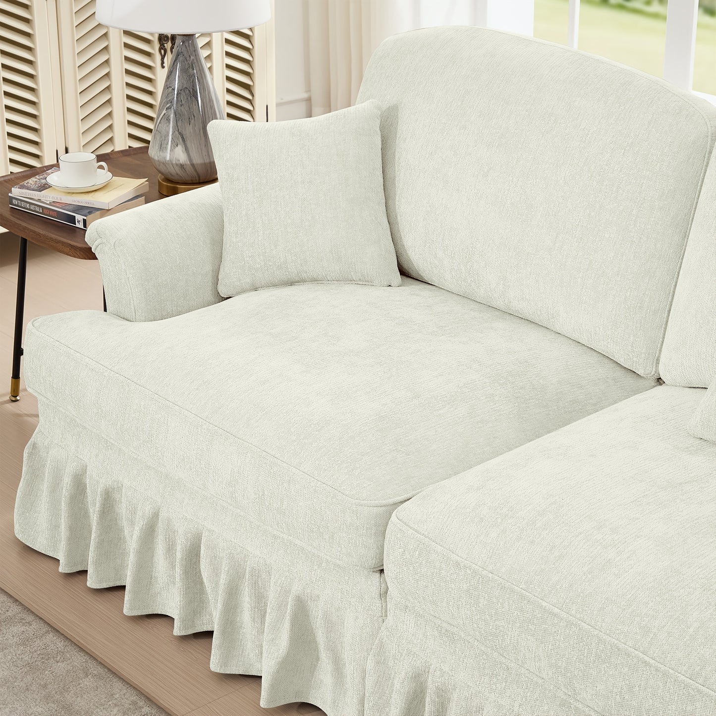 76.4 Inch Chenille Modular Sectional Sofa - 2-Seat L-Shaped Couch with Detachable Ruffled Skirt, Plush Foam Cushions & Hardwood Frame, Comfy Deep Seat, Retro Modern Design for Living Room & Apartment, Easy Assembly, Durable &