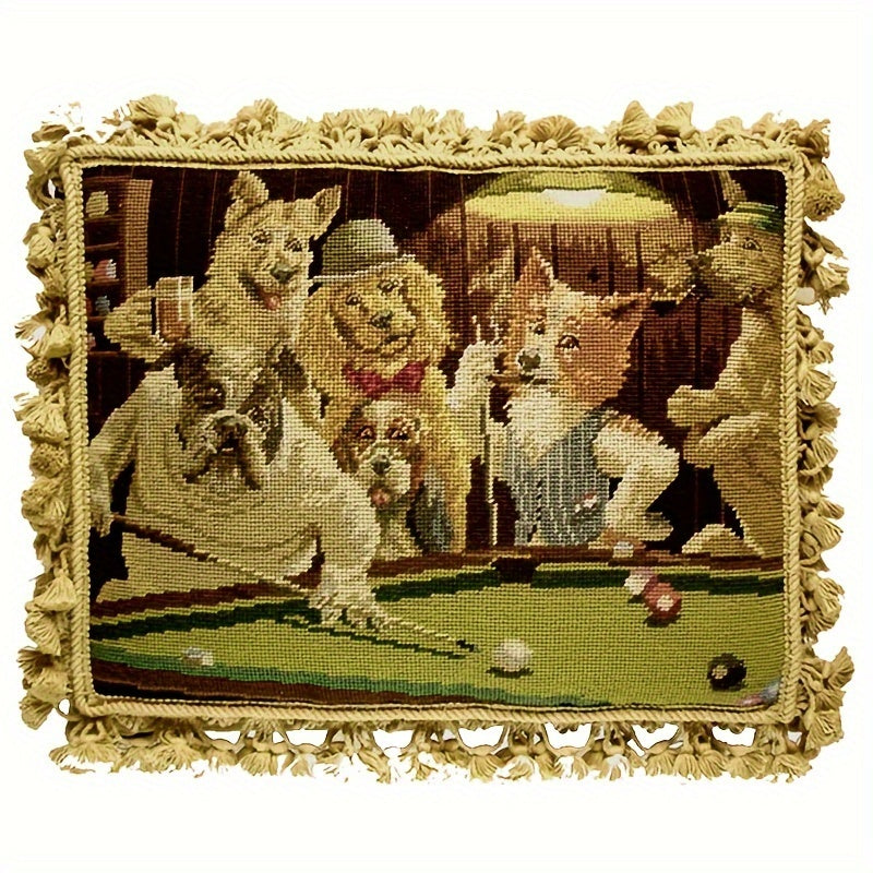 Decorative Needlepoint Hand-Embroidered Wool Throw Pillow