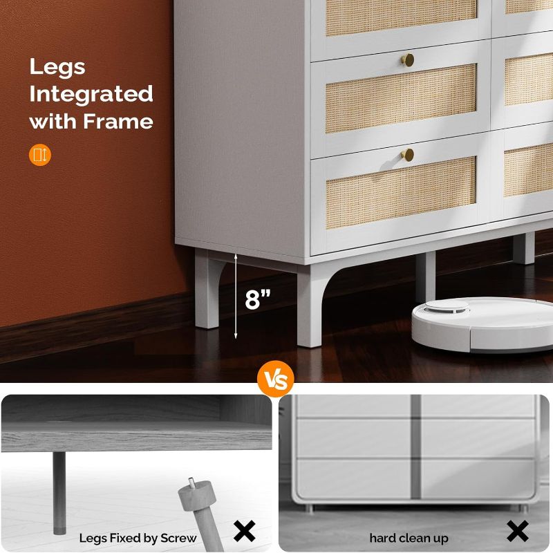 The Willow Bend 6 - Drawer Rattan Dresser — White - solid wood furniture by Chic Woods