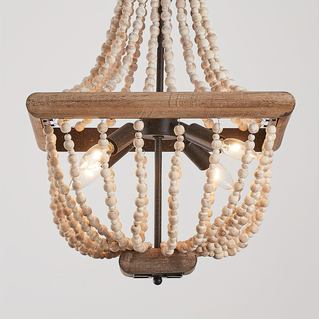 Boho Luxe 4-Light Distressed Wood Beaded Chandelier