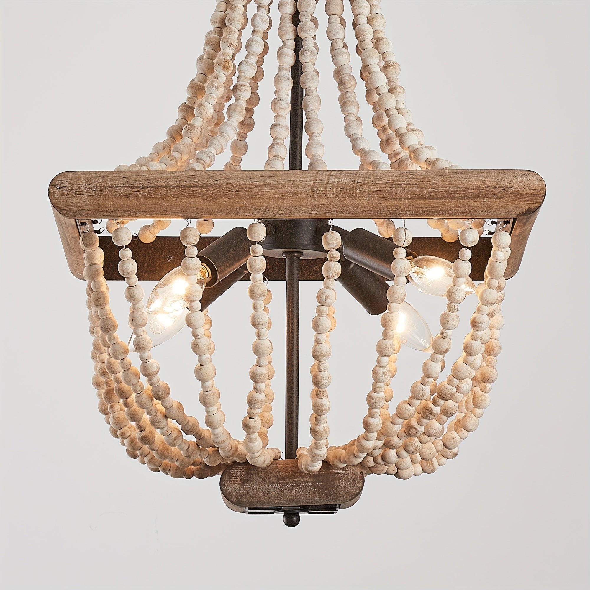 Boho Luxe 4-Light Distressed Wood Beaded Chandelier