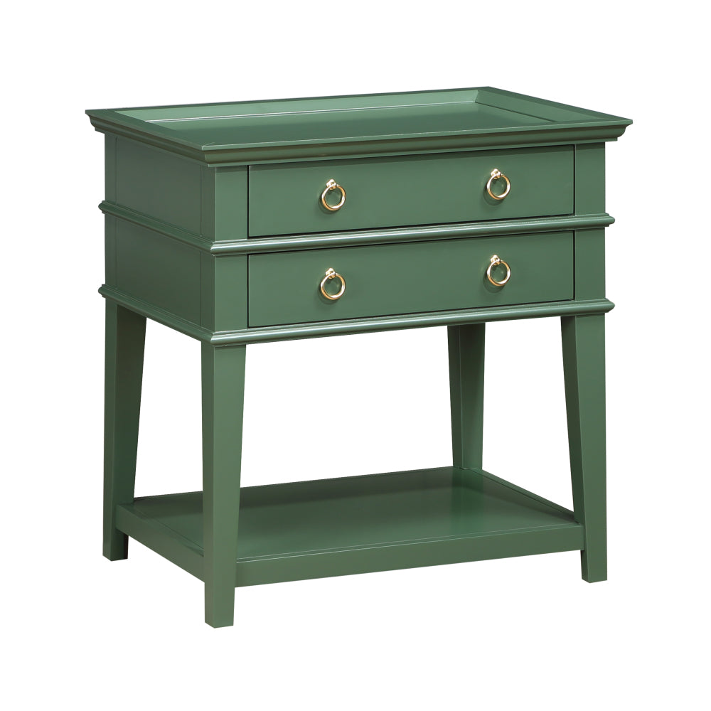 Evermere Vintage Green Nightstand | Tray-Top 2-Drawer Design