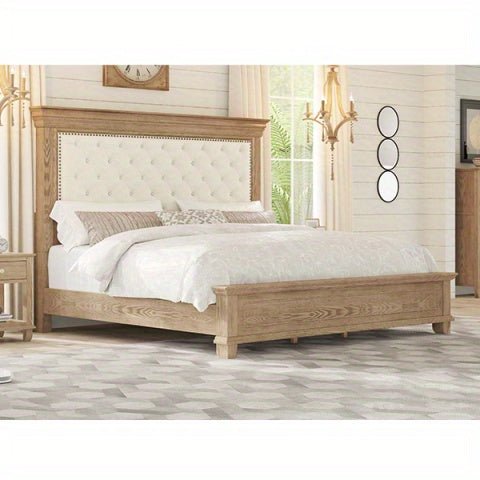 Monroe Mid - Century Upholstered Platform Bed – Solid Wood Frame - solid wood furniture by Chic Woods