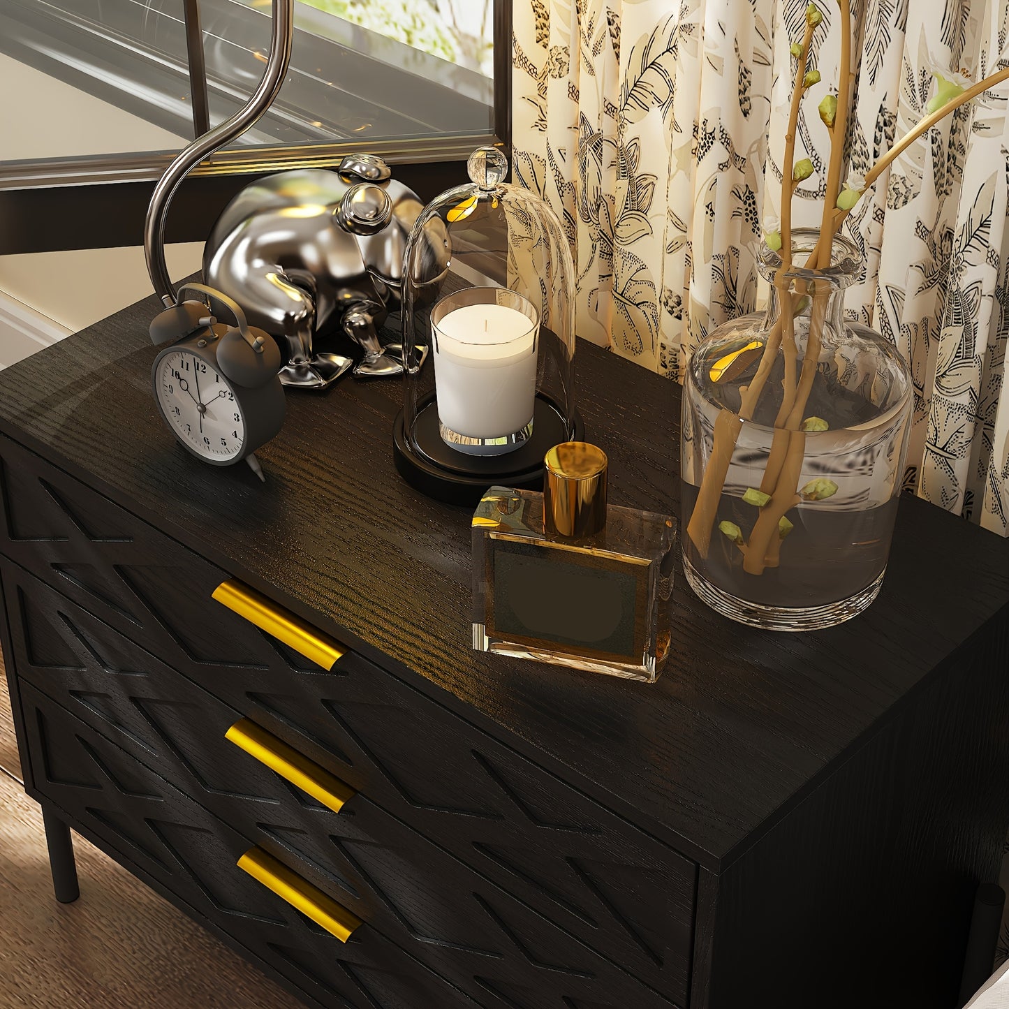 Modern 3-Drawer Nightstand with Metal Hardware
