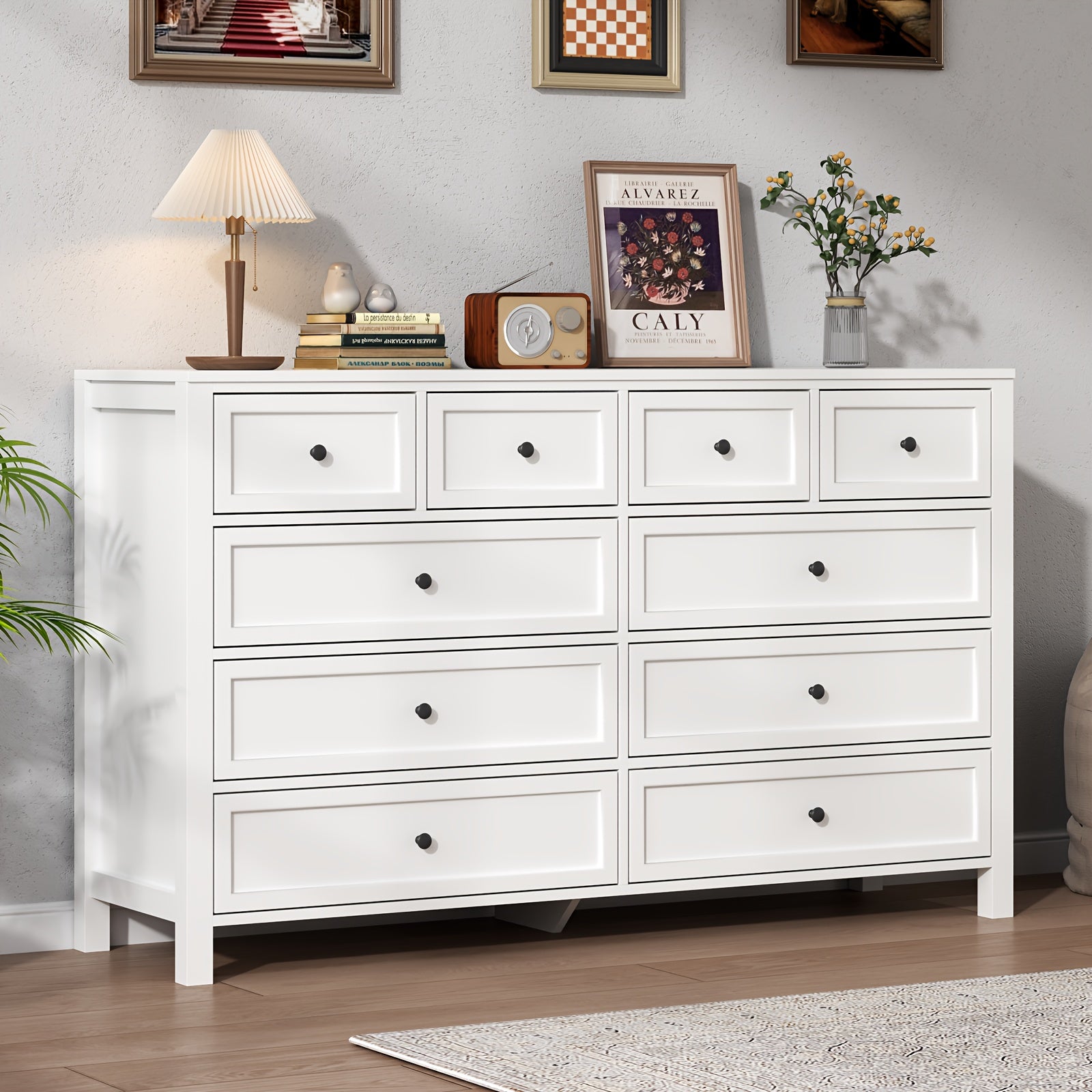 Farmhouse 10 - Drawer Dresser – White Large Storage Chest with Metal Handles & Square Wood Legs | Bedroom & Living Room Cabinet - solid wood furniture by Chic Woods