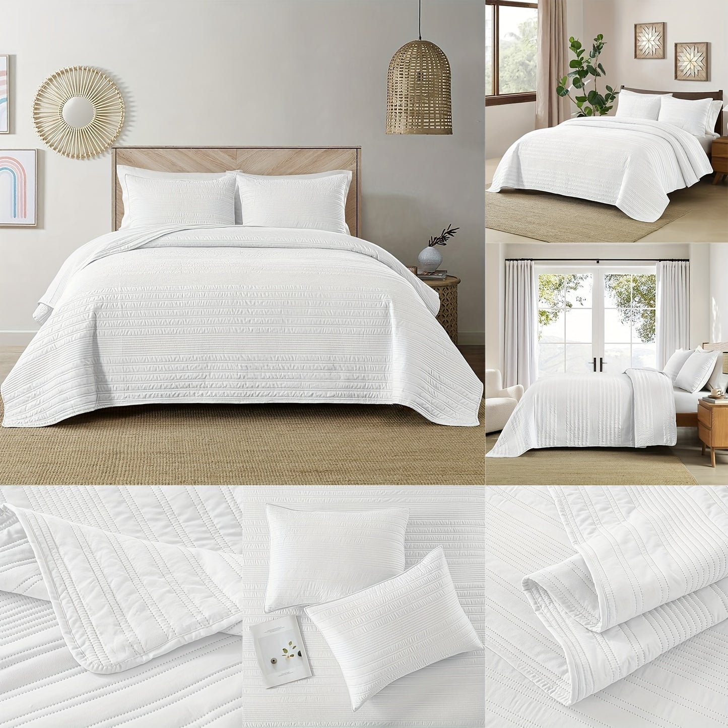 Ultra - Lightweight Embossed Bedding Set – Soft, Breathable 3 - Piece Quilt Set - solid wood furniture by Chic Woods