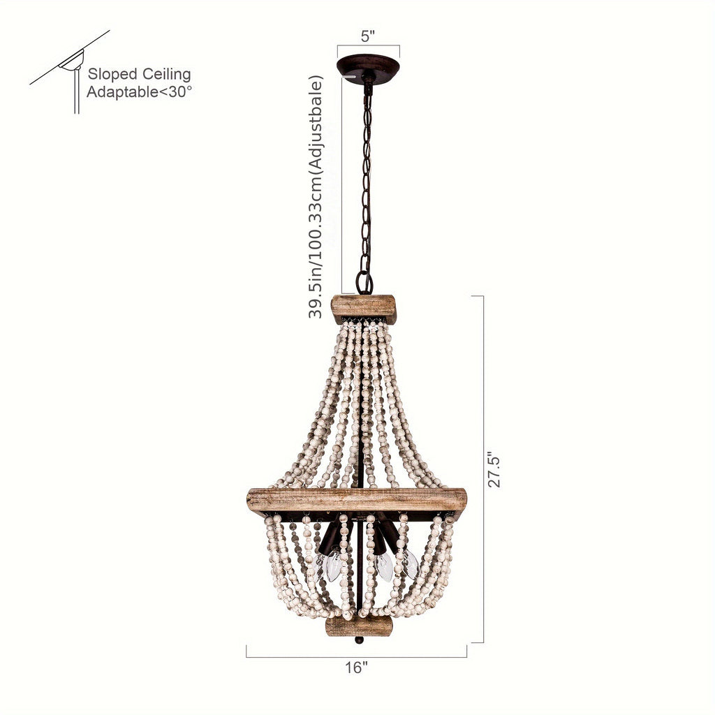Boho Luxe 4-Light Distressed Wood Beaded Chandelier