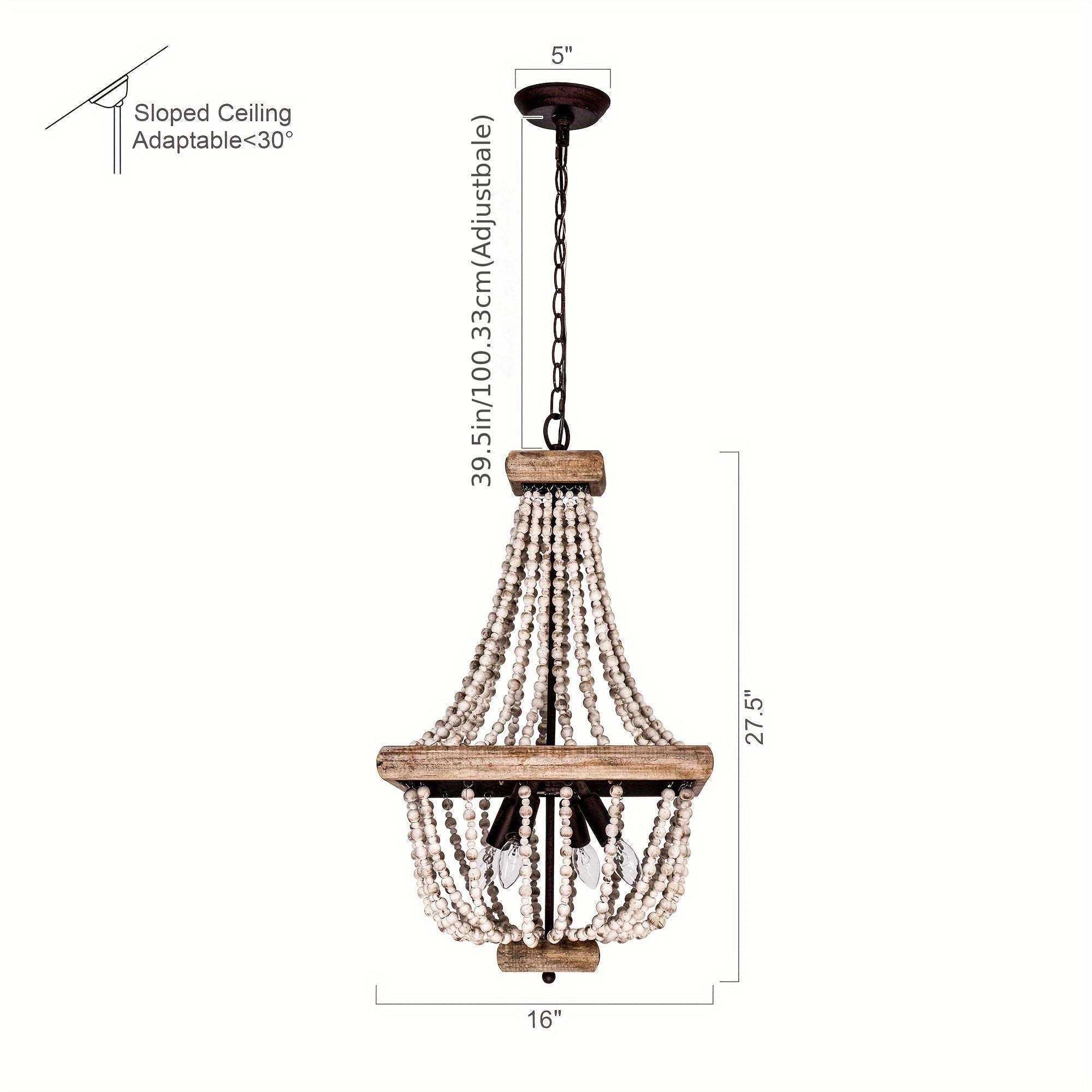 Boho Luxe 4-Light Distressed Wood Beaded Chandelier