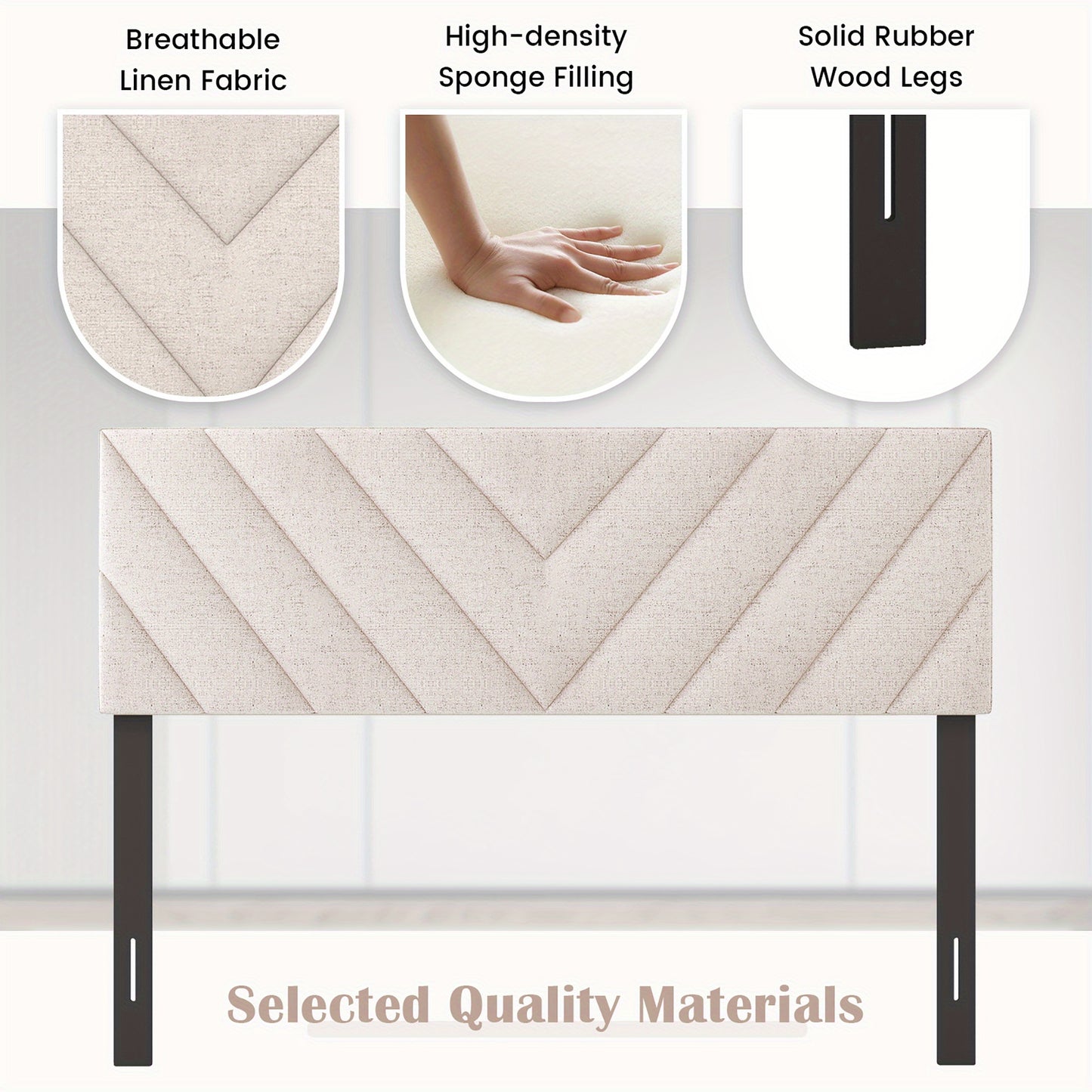 Linen Upholstered Queen Headboard – Beige