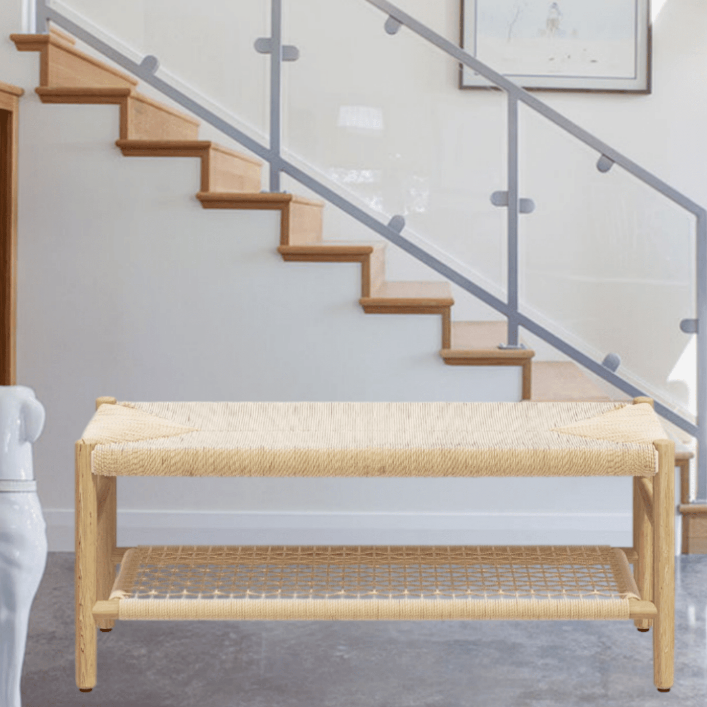 Cambria Rattan Storage Bench | 39” Woven Seat with Baskets