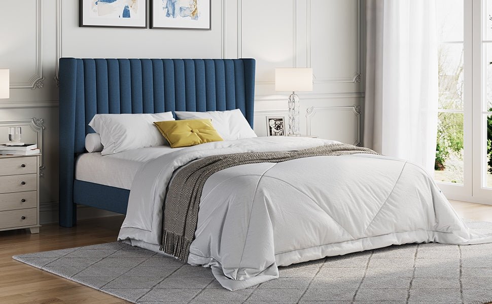 Sloane Wingback Bed – Upholstered Platform Frame, Easy Assembly - solid wood furniture by Chic Woods