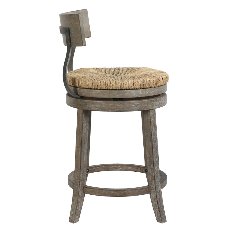 Farmhouse 26' Wood Counter Height Bar Stool with Natural Seagrass Seat Reclaimed Gray