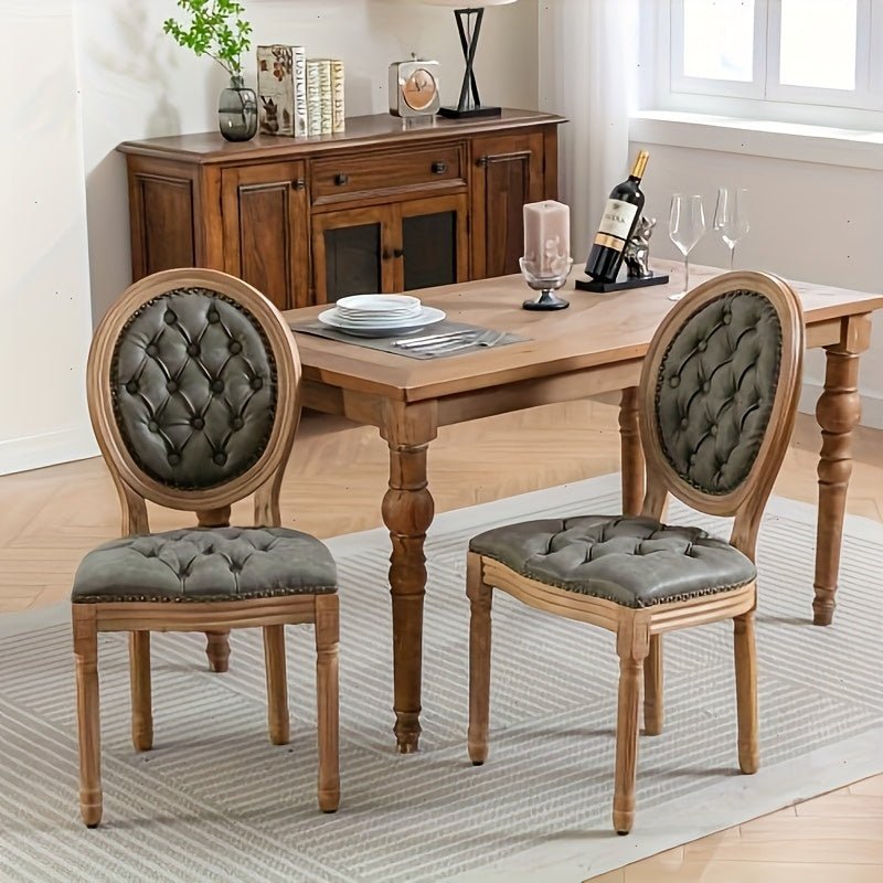 Classic French Style Dining Chairs - Solid Wood Frame, Faux Leather, Nail head accents - solid wood furniture by Chic Woods