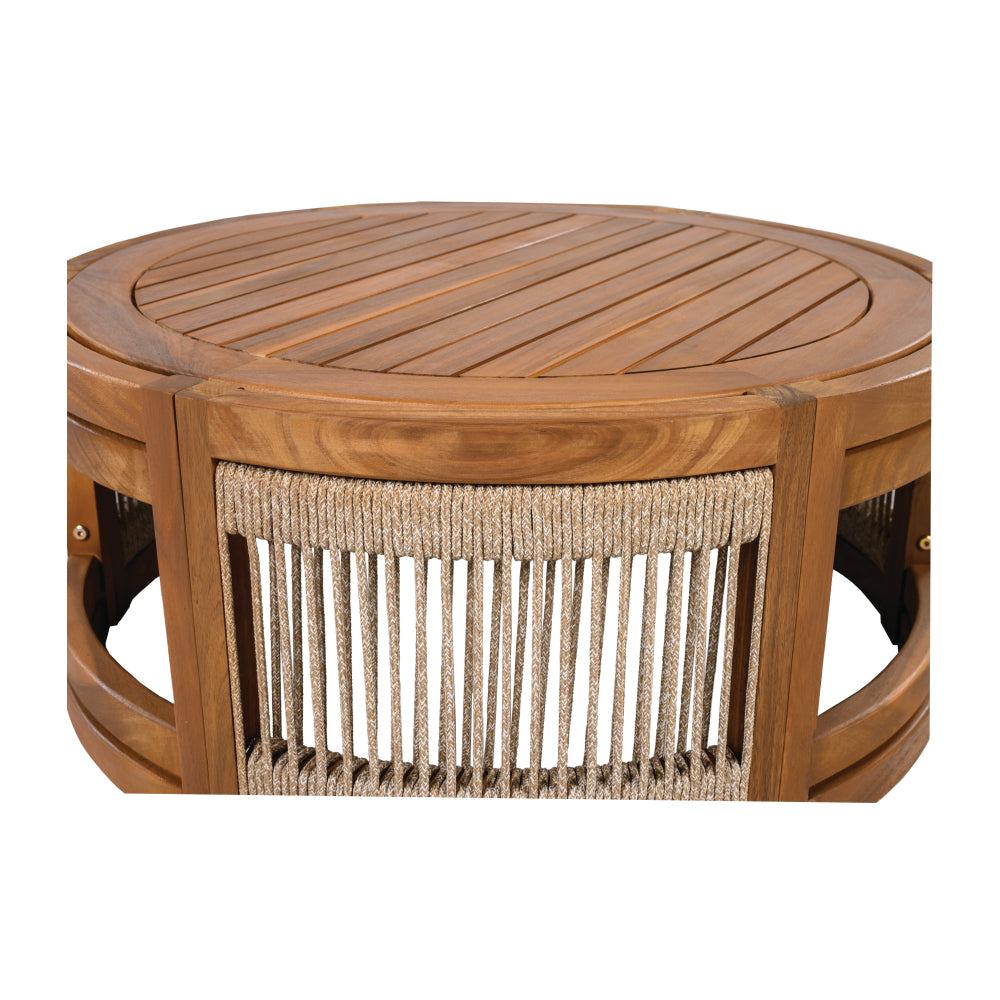 27.95" Acacia Wood Outdoor Coffee Table - Handwoven Rope Accent Boho Patio Table with All-Weather Durability