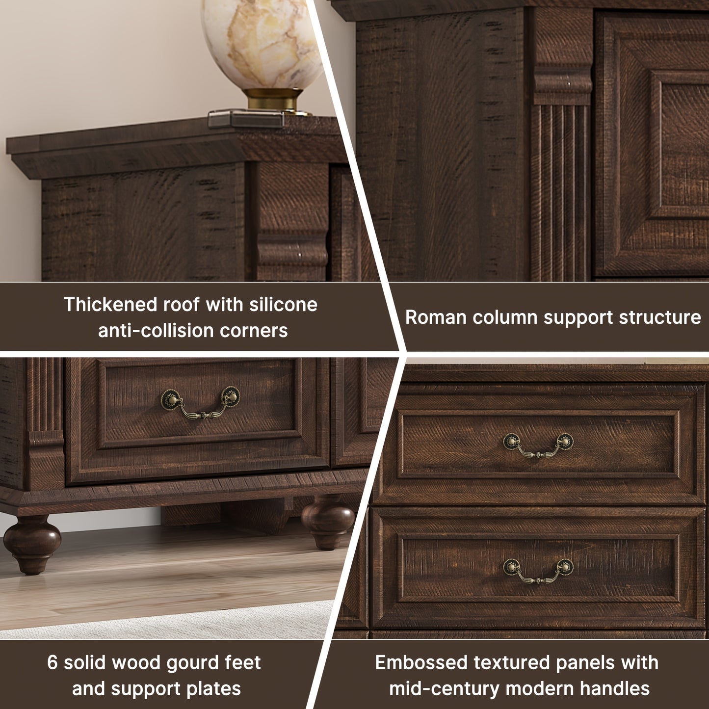 Classic Farmhouse 63″ Dresser with Nine Drawers & Architectural Detailing