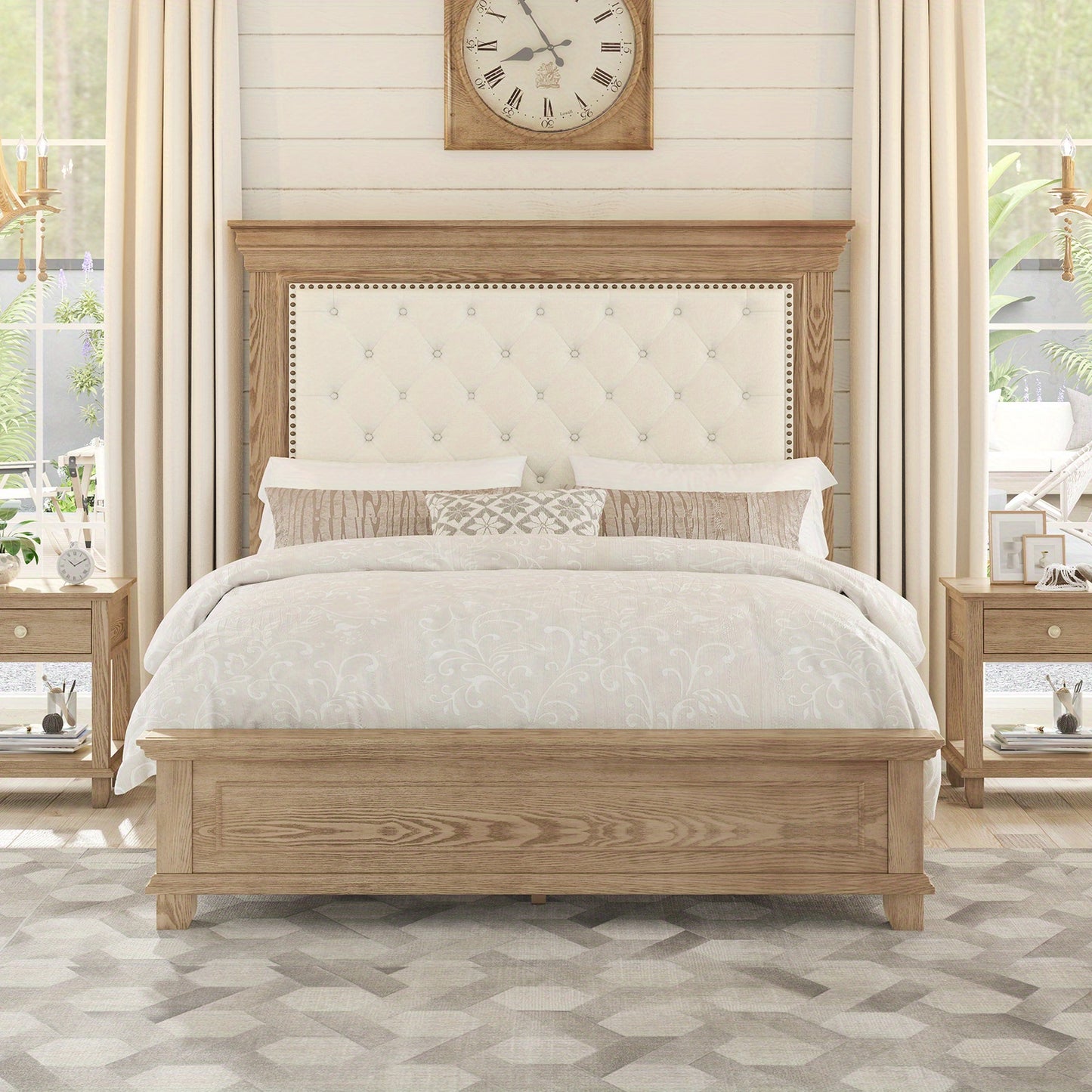 Monroe Mid - Century Upholstered Platform Bed – Solid Wood Frame - solid wood furniture by Chic Woods