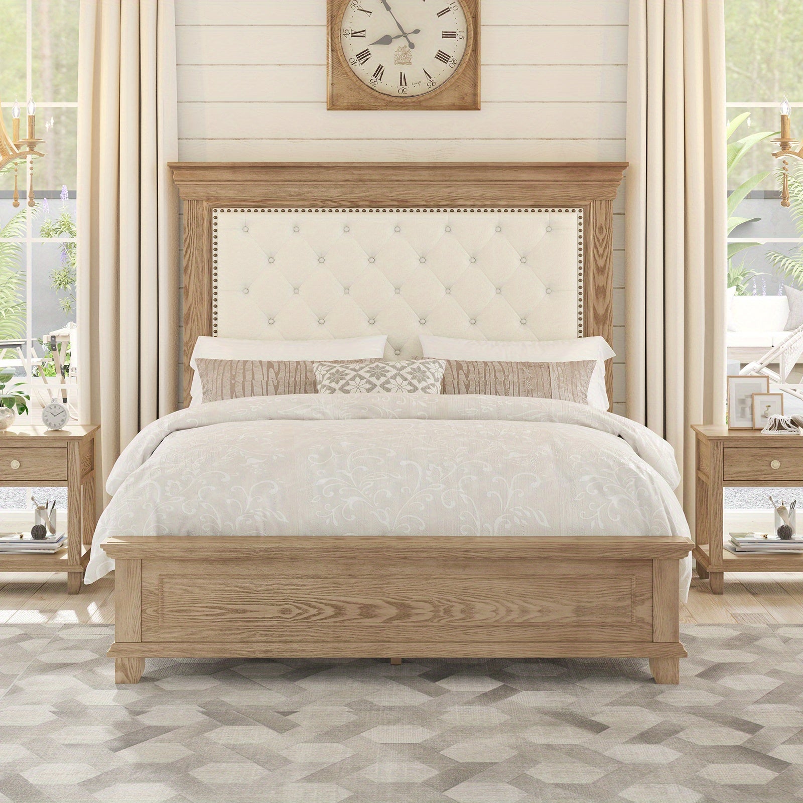Monroe Mid - Century Upholstered Platform Bed – Solid Wood Frame - solid wood furniture by Chic Woods