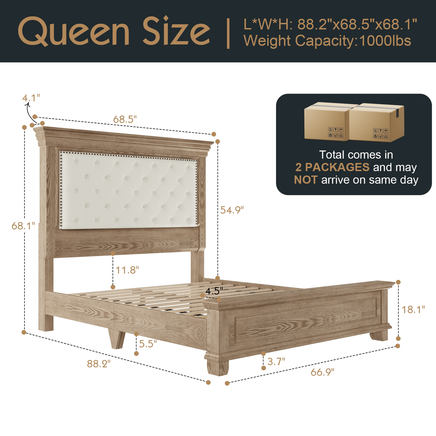Monroe Mid - Century Upholstered Platform Bed – Solid Wood Frame - solid wood furniture by Chic Woods
