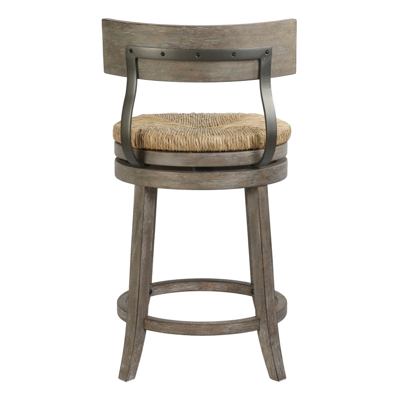 Farmhouse 26' Wood Counter Height Bar Stool with Natural Seagrass Seat Reclaimed Gray