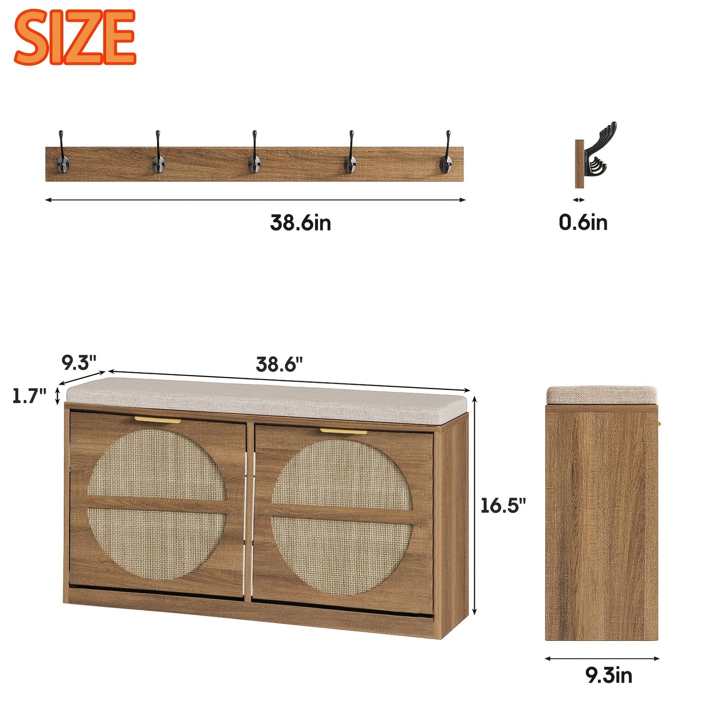 Porter Rattan Entryway Hall Tree | Shoe Storage, Bench & Hooks