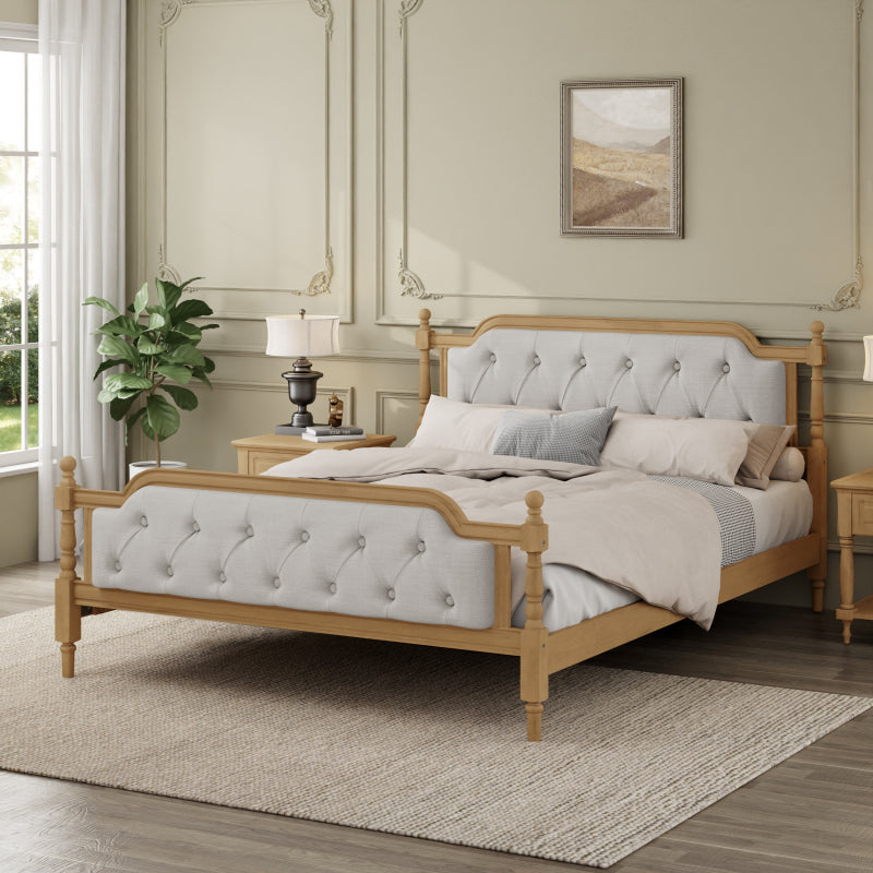 Wellington King Size Solid Wood Bed in Walnut | Upholstered Tufted Headboard