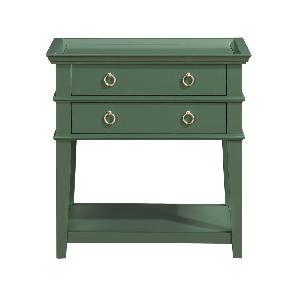 Evermere Vintage Green Nightstand | Tray-Top 2-Drawer Design