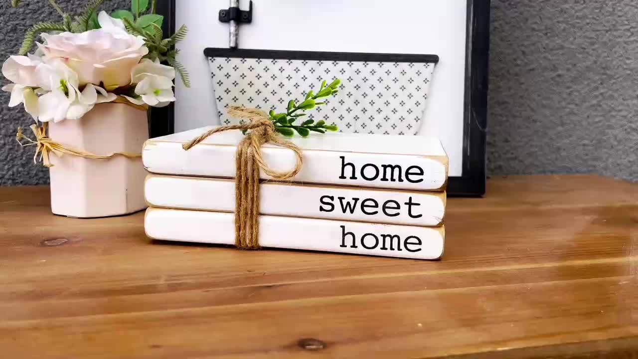 Home Sweet Home Wooden Book Stack – Farmhouse Charm”