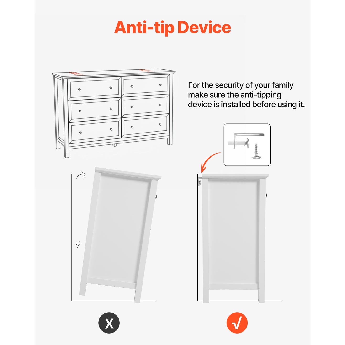 Harborview 6 - Drawer White Dresser – Anti - Tip Safety & Smooth - Slide Drawers - solid wood furniture by Chic Woods