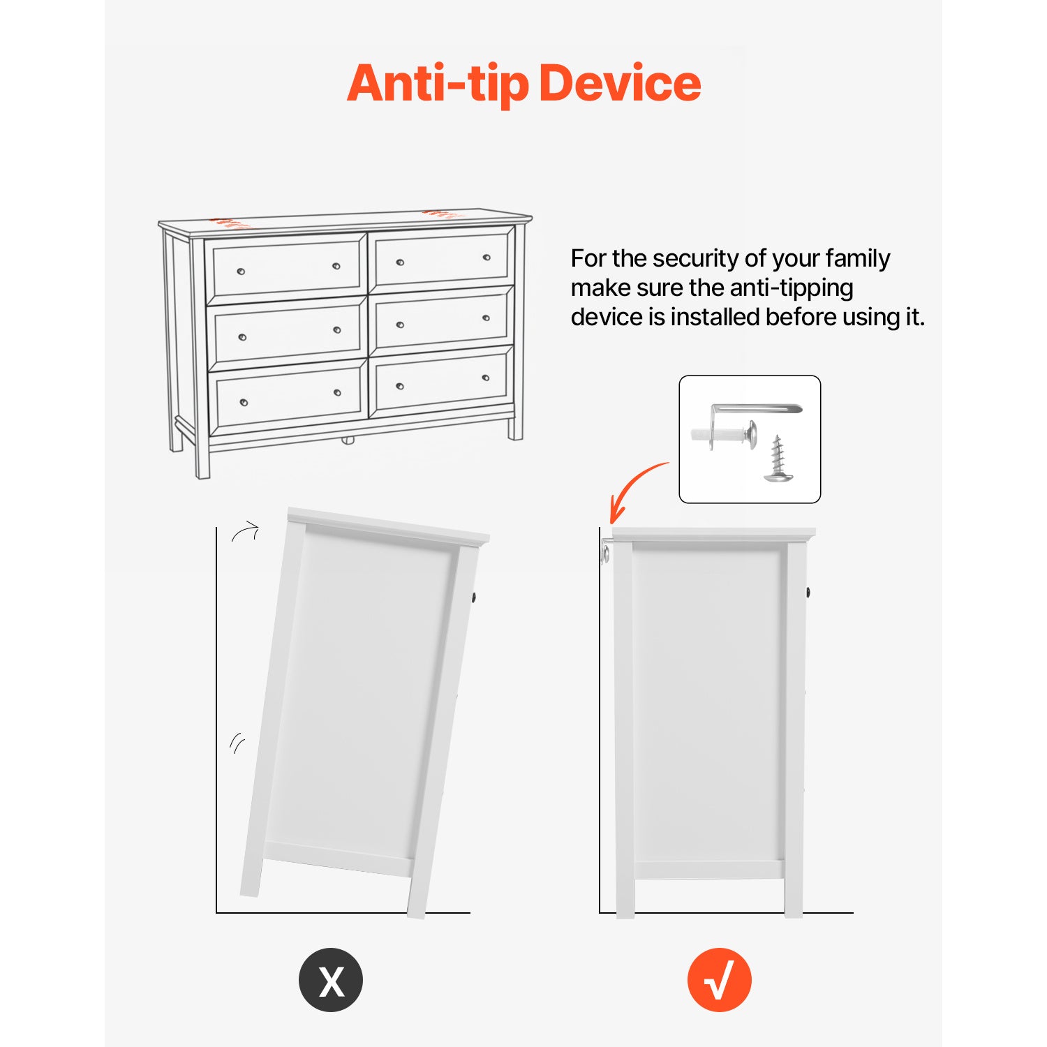 Harborview 6 - Drawer White Dresser – Anti - Tip Safety & Smooth - Slide Drawers - solid wood furniture by Chic Woods