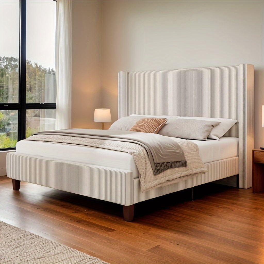 Upholstered Wingback Platform Bed Frame