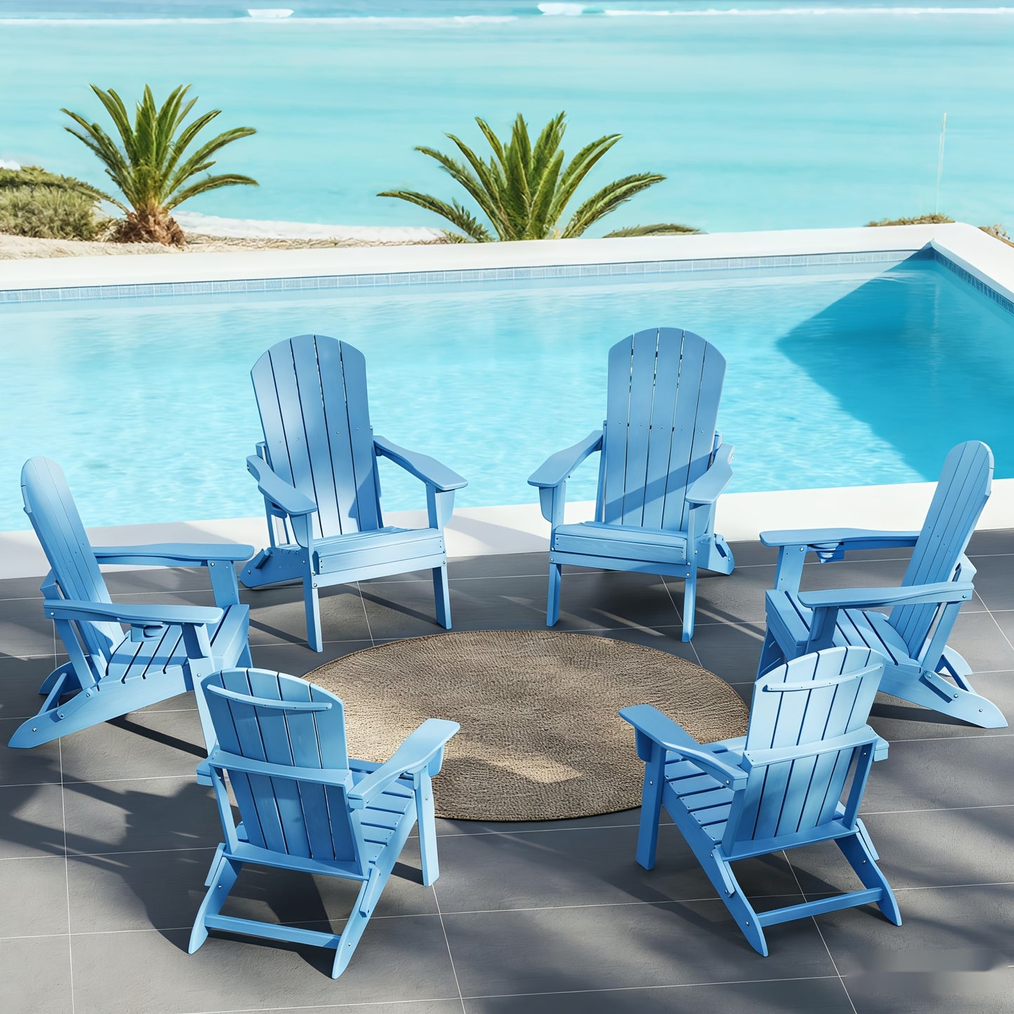HDPE Folding Adirondack Chair 4Pack/6Pack, All-Weather Fire Pit Chairs with Cup Holder, Outdoor Lawn Chair for Patio Garden