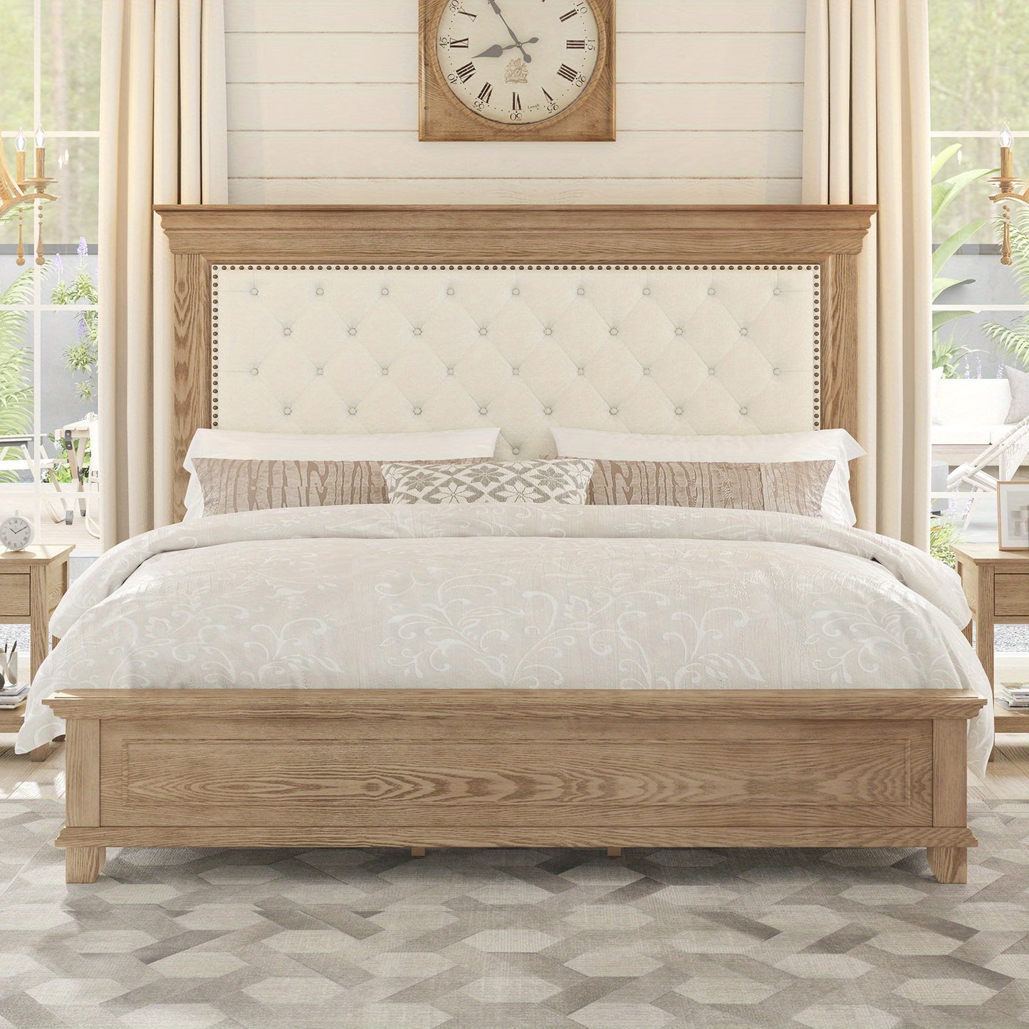 Monroe Mid - Century Upholstered Platform Bed – Solid Wood Frame - solid wood furniture by Chic Woods
