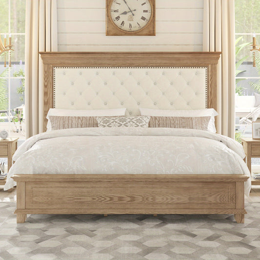 Monroe Mid - Century Upholstered Platform Bed – Solid Wood Frame - solid wood furniture by Chic Woods