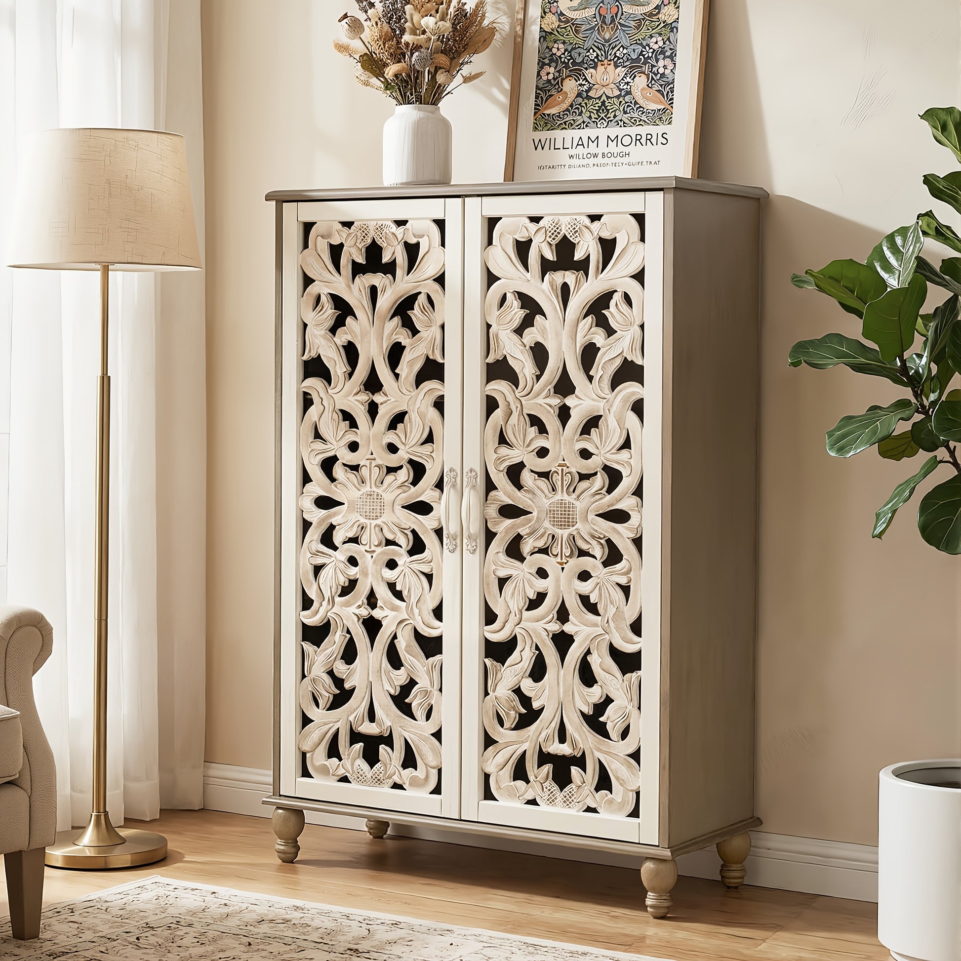 47.6"H Tall Cabinet Sideboard, Coffee Bar with 2 Doors, Featuring Cabinet with Adjustable Shelves; Suitable for in Kitchens, Dining Rooms Or Hallways