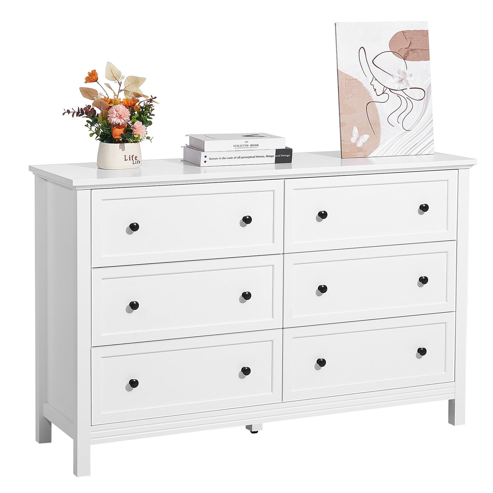 Harborview 6 - Drawer White Dresser – Anti - Tip Safety & Smooth - Slide Drawers - solid wood furniture by Chic Woods