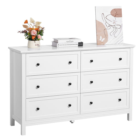 Harborview 6 - Drawer White Dresser – Anti - Tip Safety & Smooth - Slide Drawers - solid wood furniture by Chic Woods
